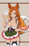  2015 alcohol animal_humanoid beer beverage bottomwear bow_tie braided_hair breasts canid canid_humanoid canine canine_humanoid cecy_(krakenparty) cleavage clothed clothing ear_piercing ear_ring english_text eyebrow_through_hair eyebrows eyelashes female fluffy fluffy_tail food fox_humanoid german_flag green_eyes grin hair humanoid inner_ear_fluff krakenparty legwear long_hair looking_at_viewer mammal mammal_humanoid meat not_furry oktoberfest piercing plate red_hair sausage signature simple_background skirt smile solo stockings teeth text traditional_media_(artwork) translucent translucent_hair tuft 