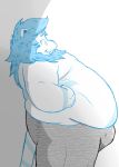  2020 alpha_channel belly_overhang blue_body blue_eyes blue_fur blueblu bulge felid fur hi_res leon_(fursona) lion looking_at_belly male mammal obese overweight pantherine simple_background simple_shading smile smug solo thick_thighs transparent_background white_body 