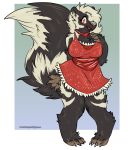  anthro breasts claws clothed clothing digitigrade dress eyelashes female fluffy fluffy_tail gradient_background hi_res mammal mephitid princessnapped red_eyes simple_background skunk smile solo spotted_skunk 
