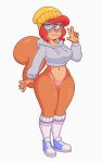  acstlu anthro breasts clothing eyewear female glasses hi_res lizette looking_at_viewer mammal navel rodent sciurid simple_background solo tree_squirrel underwear white_background 