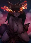  animal_humanoid arm_tuft big_breasts black_body black_fur black_hair black_sclera black_skin breasts canid canid_demon canid_humanoid canine canine_humanoid cloud crouching dark_skin demon detailed_background female fire fluffy fluffy_tail fur glistening glistening_body glistening_breasts glistening_skin hair hanging_breasts hellhound hellhound_(mge) hi_res huge_breasts humanoid long_hair looking_at_viewer mammal mammal_humanoid mfus monotone_hair monster_girl_(genre) monster_girl_encyclopedia night nipples nude open_mouth paws pinup pose red_eyes sky slit_pupils solo star starry_sky tuft 
