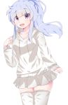  1girl artist_name beyblade beyblade:_burst blue_hair chankyone character_name happy highres long_hair nishiro_nya open_eyes open_mouth panties purple_eyes short_twintails simple_background skirt sweater twintails underwear white_panties white_sweater 