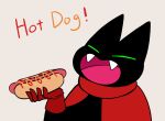  anthro black_body black_fur cape cartoon_network clothing domestic_cat english_text eoeoeo_25 felid feline felis food fur gloves green_eyes handwear hi_res hot_dog ketchup male mammal mao_mao:_heroes_of_pure_heart mustard red_clothing sheriff_mao_mao_mao solo text 