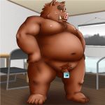 1:1 2013 anthro balls belly blush brown_body brown_fur flaccid fur genitals humanoid_genitalia humanoid_hands humanoid_penis inside kemono male mammal moobs navel nipples overweight overweight_male penis pubes solo suid suina sus_(pig) toshi_(artist) wild_boar 