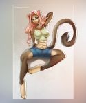  5_toes abs anthro blue_eyes breasts clothed clothing eyebrows eyelashes female hair haplorhine mammal monkey pink_hair primate smile solo toes yasmil 