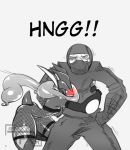  anthro blush duo female fishnet_clothing greninja hi_res hug human male mammal monochrome ninja nintendo pok&eacute;mon pok&eacute;mon_(species) teaspoon video_games warrior wide_hips 