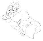  anthro anthrofied backsack balls big_butt butt clover_(artist) eeveelution erection genitals glaceon hi_res long_tail looking_at_viewer lying male monochrome myrl_(wormy) nintendo nude on_side one_eye_closed pawpads penis pok&eacute;mon pok&eacute;mon_(species) pok&eacute;morph simple_background sketch solo tongue tongue_out video_games white_background wink 