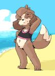  amphlow animal_crossing anthro beach bottomless canid canine canis clothed clothing digby_(animal_crossing) domestic_dog fur hair low_res male mammal nintendo seaside shih_tzu smile solo toy_dog video_games 