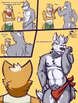  3:4 blep butt canid canine canis clothed clothing comic duo fox fox_mccloud hi_res humor male mammal neckerchief neckerchief_only nintendo nipples nude pubes star_fox tongue tongue_out topless underwear ventkazemaru video_games whiskers wolf wolf_o&#039;donnell 