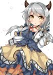  1girl breasts brown_eyes camieux draph dress eip_(pepai) granblue_fantasy grey_hair horns large_breasts long_dress low_twintails twintails white_background 