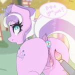  1:1 anus big_butt blush bodily_fluids brush butt dialogue diamond_tiara_(mlp) easter equid equine female feral friendship_is_magic genital_fluids genitals holidays horse looking_back mammal moodi my_little_pony paint paintbrush pony pussy pussy_juice solo young 