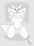  &lt;3 &lt;3_eyes 2020 anthro areola areola_slip armpit_hair armwear balls big_balls big_breasts bikini black_and_white black_sclera body_hair breasts bridal_gauntlets bulge canid canine clothed clothing clothing_lift digimon digimon_(species) eyelashes fangs front_view genitals gynomorph hands_behind_head hi_res intersex kneeling mammal markings micro_bikini monochrome navel neck_tuft nipple_outline partially_clothed penis pubes renamon skimpy smile solo strikeanywhere swimwear teasing teeth thick_thighs tuft under_boob vein 