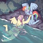  1:1 absurd_res anthro anthro_on_anthro blush breasts bush_(disambiguation) butt casual_nudity cleavage clothed clothing duo equid equine female female/female flat_chested fluttershy_(mlp) friendship_is_magic hi_res kneeling mammal my_little_pony nude outside pegasus rainbow_dash_(mlp) rainbowsprinklesart skinny_dipping water wings 