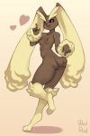  anthro breasts brown_body brown_fur butt female fluffy fur hi_res lagomorph long_ears looking_at_viewer lopunny mammal nintendo nipples nude open_mouth pok&eacute;mon pok&eacute;mon_(species) simple_background small_breasts smile solo video_games white_body white_fur woolrool 