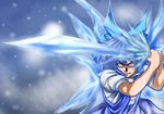 angry blue_eyes blue_hair bow cirno crystal_sword hair_bow ice ribbon short_hair sword tom_(remisaku) touhou weapon wings 