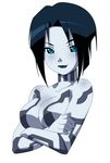  artist_request blue_eyes blue_hair blue_skin cortana halo_(game) pale_skin solo tattoo 