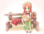  bad_id bad_pixiv_id bench blonde_hair blush bow braid china_dress chinese_clothes closed_eyes clothes_grab dress flandre_scarlet green_eyes hair_ribbon happy hat hong_meiling lap_pillow leg_up long_hair looking_down lying mochi.f multiple_girls on_stomach red_hair ribbon shoes short_hair side_slit sitting smile touhou twin_braids wings 