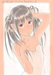  adjusting_hair annoyed armpits arms_up bangs black_hair chitose_(zenkou) dated dress flat_chest long_hair looking_at_viewer original purple_eyes simple_background solo sundress twintails white_background zenkou 
