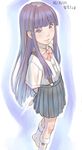  furude_rika higurashi_no_naku_koro_ni long_hair purple_eyes purple_hair school_uniform solo syringe zenkou 