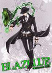  balisong blazblue coat copyright_name green_hair hazama knife male_focus solo sumeshi_(ambivalince) weapon 