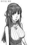  greyscale half_updo higurashi_no_naku_koro_ni long_hair monochrome sleeveless sleeveless_turtleneck solo sonozaki_shion sweater turtleneck zenkou 