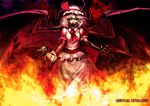  bat_wings claws demon fangs fire folce hat horns red_eyes remilia_scarlet short_hair solo touhou vampire wings 