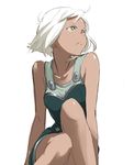  dark_skin freckles frown lal'c_mellk_mal magomago short_hair solo top_wo_nerae_2! white_hair yellow_eyes 