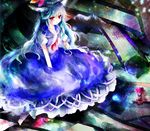  blue_hair colorful ex-keine hat horns kamishirasawa_keine kazu_(muchuukai) long_hair red_eyes solo touhou 