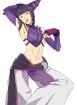  abs armpits black_eyes black_hair breast_slip breasts detached_sleeves drill_hair dudou fingerless_gloves gloves halter_top halterneck han_juri jack_hamster large_breasts midriff navel short_hair sideboob solo street_fighter street_fighter_iv_(series) toned tongue twin_drills 