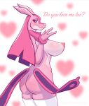 albertomangala anthro big_breasts breasts butt clothing female hi_res legwear looking_at_viewer lovander nipples nude pal_(species) palworld pink_body pocketpair scalie simple_background smile solo stockings thick_thighs wide_hips