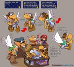 accident anthro aviator_cap aviator_goggles blush bodily_fluids clothing crackajackin dialogue diaper diaper_change embarrassed english_text feces gameplay_mechanics genital_fluids group hi_res incontinence koopa koopa_paratroopa koopa_troopa kooper mailbag male mario mario_bros nintendo paper_mario parakarry public scalie soiling solo talking_to_another talking_to_self text underwear urine watermark wetting wings