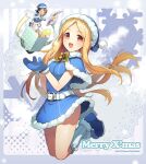  1boy 2018 2girls ankle_boots bell belt blonde_hair blue_capelet blue_dress blue_footwear blue_gloves blue_headwear blush book boots bow bowtie box breasts buckle capelet censored chibi christmas dot_nose dress embarrassed floating_hair full_body fur-trimmed_boots fur-trimmed_capelet fur-trimmed_dress fur-trimmed_gloves fur_trim gift gift_box gloves hair_ornament hands_up hat heart heart-shaped_buckle highres idolmaster idolmaster_cinderella_girls idolmaster_cinderella_girls_starlight_stage jingle_bell legs_up long_hair looking_at_viewer medium_breasts miniskirt mochizuki_hijiri mosaic_censoring multiple_girls neck_bell open_mouth p-head_producer parted_bangs plaid plaid_bow plaid_bowtie pom_pom_(clothes) producer_(idolmaster) rabbit_hair_ornament red_eyes santa_capelet santa_costume santa_dress santa_gloves santa_hat sasaki_chie skirt sleeveless sleeveless_dress smile snowflakes socks steam teiryoku_lolita wavy_mouth white_background white_belt white_socks yellow_bow yellow_bowtie 