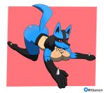 all_fours anthro breasts female generation_4_pokemon hi_res looking_at_viewer lucario nintendo pokemon pokemon_(species) r3ptart solo