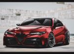  alfa_romeo alfa_romeo_giulia alfa_romeo_giulia_quadrifoglio blurry blurry_background car commission highres letterboxed motor_vehicle no_humans nougat_(73r1r1) original spoiler_(automobile) vehicle_focus 