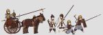  6+girls armor bow_(weapon) breastplate bronze brown_horse chariot chinese_clothes chinese_empire dagger_axe fangdan_runiu feathers grey_background hanfu helmet highres holding holding_polearm holding_weapon lamellar_armor military multiple_girls original polearm sandals sheath sheathed shield spring_and_autumn sword weapon wheel 