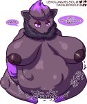 anthro anthro_pred areola big_breasts breasts cel_shading dialogue digital_media_(artwork) english_text eyeshadow female female_pred generation_5_pokemon hand_on_belly hand_on_own_belly hi_res holding_belly impaledwolf inverted_nipples looking_at_belly makeup mane nintendo nipples pink_eyes pokemon pokemon_(species) puffy_areola red_eyeshadow same_size_vore shaded sitting smile speech_bubble talking_to_prey taunting text vore zorua