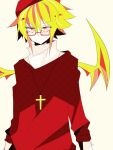  1boy blush demon_boy funamusea genderswap genderswap_(ftm) grey_hair haiiro_teien horns looking_at_viewer red_sweater sakiroll solo sweater yosafire_(haiiro_teien) 