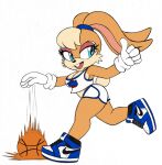 anthro ball basketball_(ball) blue_eyes bottomwear breasts clothing crop_top eyebrows eyelashes female footwear fur gesture hi_res lagomorph leporid lola_bunny looney_tunes mammal omegasunburst open_mouth rabbit sega shirt shoes shorts sneakers solo sonic_the_hedgehog_(series) thumbs_up topwear warner_brothers