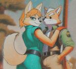 anthro canid canine canis clothed clothing digital_media_(artwork) duo female fox fox_mccloud fur hair lily_fox_(missmccloud) looking_at_viewer male male/female mammal nintendo smile star_fox tail zak898