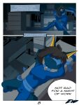 3:4 anthro canid canine canis city clothing comic dark_pup darkpup drago-kun english_text happy hero hero_fur hi_res male mammal solo text uniform wolf