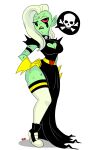 &lt;3 2018 absurd_res alien alien_humanoid artist_name breasts cleavage cleavage_cutout clothed clothing disney dress female footwear full-length_portrait gloves green_body green_skin hair hand_on_hip hand_on_own_hip handwear hi_res high_heels humanoid humanoid_pointy_ears kazz legwear long_hair lord_dominator noseless not_furry one_eye_closed pictographics pink_sclera portrait simple_background skull_and_crossbones solo stockings thick_thighs thigh_highs wander_over_yonder white_background white_hair wide_hips