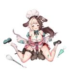  1girl animal_ear_fluff animal_ears ankle_socks apron back_bow bandaid_on_ear bare_shoulders belt black_belt black_footwear blush bow breasts brown_hair chef_hat chocolate chocolate_on_body chocolate_on_breasts chocolate_on_head chocolate_on_legs closed_eyes crossed_bandaids cuts dispenser dog_ears dog_girl dog_tail dress fang food_on_body full_body green_neckerchief grey_hair hachiko_of_castling hat heart highres huge_bow injury large_breasts last_origin low_twintails mary_janes mel_(dodosae) mint mint_chocolate multicolored_hair neckerchief off-shoulder_dress off_shoulder official_alternate_costume official_art open_mouth oven_mitts pastry_bag pink_dress puffy_sleeves shoes short_twintails sidelocks simple_background single_shoe sitting socks solo spice split-color_hair tachi-e tail tearing_up thick_thighs thigh_belt thigh_pouch thigh_strap thighs third-party_source tongue torn_apron torn_bow torn_clothes torn_dress torn_neckerchief torn_sleeves torn_socks transparent_background twintails two-tone_hair unworn_shoes valentine wariza whisk white_apron white_bow white_headwear white_socks 