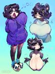 anthro areola bear black_body black_fur black_hair blue_eyes bra breasts bypbap clothing fangs female footwear fur giant_panda hair hair_over_eye hi_res holding_breast hoodie looking_at_viewer mammal multicolored_body multicolored_fur musical_note narrowed_eyes nipples one_eye_obstructed open_mouth presenting presenting_breasts shirt shoes signature slippers solo standing teeth text tired topwear underwear white_body white_fur yawn