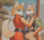 anthro canid canine canis clothed clothing digital_media_(artwork) duo female fox fox_mccloud fur hair lily_fox_(missmccloud) looking_at_viewer male male/female mammal nintendo smile star_fox tail zak898