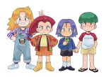  blonde_hair blue_eyes blue_hair butch_(pokemon) cassidy_(pokemon) child green_eyes green_hair highres kiana_mai kojirou_(pokemon) musashi_(pokemon) pokemon pokemon_(anime) red_hair team_rocket 