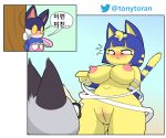  animal_crossing ankha_(animal_crossing) assisted_exposure big_breasts blush breasts domestic_cat felid feline felis genitals group lagomorph leporid male mammal navel nintendo nipples punchy_(animal_crossing) pussy rabbit raymond_(animal_crossing) tonytoran video_games 