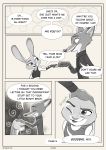  2020 absurd_res anthro border canid canine clothing comic dialogue disney duo english_text fist_bump fox fur gesture hand_on_head head_pat hi_res judy_hopps lagomorph leporid mammal necktie nick_wilde one_eye_closed open_mouth open_smile qalcove rabbit red_fox shirt smile speech_bubble text topwear yellow_border zootopia 