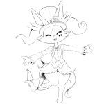  1:1 absurd_res anthro bottomless box_(hajimeyou654) braixen clothed clothing ear_tuft eyes_closed featureless_crotch female flat_chested happy hat headgear headwear hi_res huge_hips huge_thighs magic_wand magician monochrome nintendo open_arms pok&eacute;mon pok&eacute;mon_(species) smile solo thick_thighs top_hat tuft video_games wide_hips 