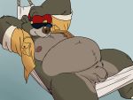  2020 4:3 anthro balls baloo belly clothing disney eclipsewolf genitals hammock hat headgear headwear hi_res lying male mammal moobs nipples overweight overweight_male penis simple_background solo talespin underwear ursid 