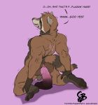  abdominal_bulge anal anal_penetration animal_dildo animal_genitalia animal_penis animal_sex_toy anthro balls brown_body brown_fur cowgirl_position dialogue dildo english_text equine_dildo equine_penis feet fur genitals goldeyboi guardians_of_the_galaxy hi_res male mammal marvel muscular muscular_male on_top pawpads paws penetration penis procyonid profanity purple_background raccoon rear_view rocket_raccoon rodent scar sex sex_toy simple_background size_difference solo stretched_anus text 